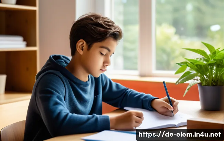 수학 개념 학습법 - A focused student sitting at a tidy desk in a bright, modern study room with natural light streaming...
