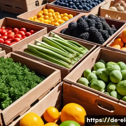 쓰레기 줄이기 및 분리배출 - A vibrant German farmers&rsquo; market scene showcasing a variety of fresh, unpackaged fruits and vegetabl...